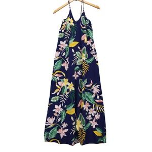 Old Navy Maxi Dress Women XS Blue Tropical‎ Floral V-Neck Racerback Rayon